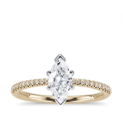 Marquise Cut Pave Engagement Ring in 14K Yellow Gold